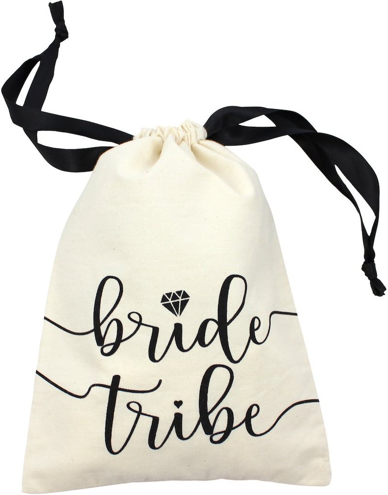 Bachelorette to Bride 10pc Bride Tribe Drawstring Bags w/Satin Ribbon, 7x5â€ - Cotton Pouch for Bridesmaids, Bachelorette, Bridal Party, Bridal Shower, Wedding Favor, Survival Kit, Hangover Kit (10pc Pack, Natural & Black) - Image 1